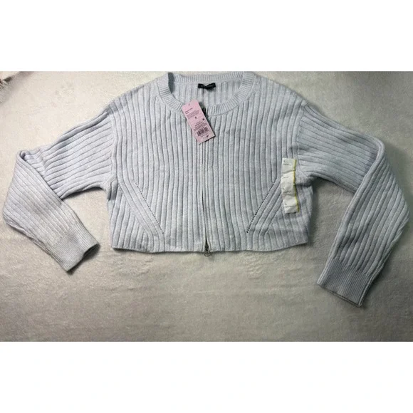 Wild Fable Womens Light Blue Ribbed Zip Up Cropped Sweater Long Sleeve Size S - Picture 2 of 10